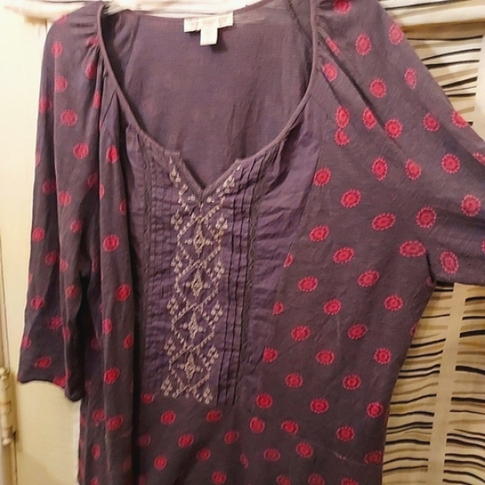 Vintage America Brown Graphic Blouse Relaxed Fit